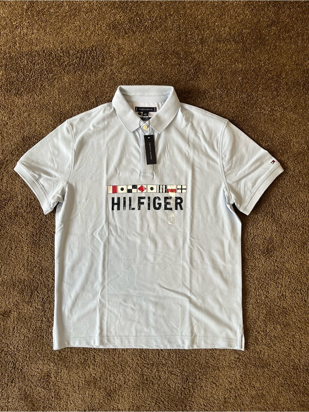 Tommy Hilfiger Men’s Pale Blue Polo with Nautical Flag Logo